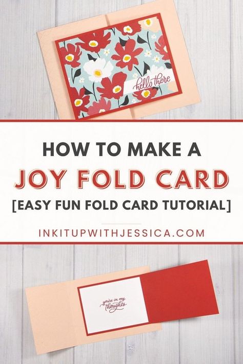 One of the perks of making your own greeting cards is that you can get creative with how you fold them! The Joy Fold Card is a fun fold card that has a smaller card that opens to the right and a flap that opens to the left. Learn how to make a joy fold card by reading my joy fold card tutorial, plus get more folded card tutorials on the blog! Joy Fold Card Tutorial, Card Making Ideas For Beginners, Joy Fold Card, Stampin Up Birthday Cards, Card Sketches Templates, Fancy Fold Card Tutorials, Card Making Templates, Card Making Videos, My Joy