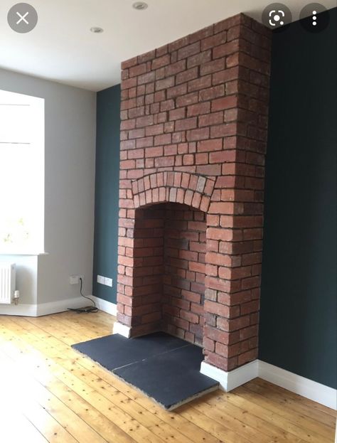 Exposed Brick Chimney, Empty Fireplace Ideas, Brick Chimney Breast, Brick Living Room, Brick Chimney, Chimney Breast, Fireplace Hearth, Brick Fireplace, Exposed Brick