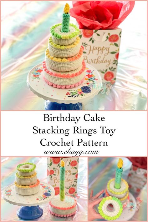 Pig Lovey Puppet - ekayg crafts Crochet Stacking Rings Free Pattern, Crochet 1st Birthday Gift, Amigurumi Birthday Cake, Crochet Stacking Rings, Crochet Birthday Cake Pattern Free, Birthday Crochet Gift Ideas, Crochet Birthday Gifts, Crochet Birthday Cake, Cake Stacking