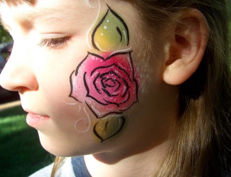 Rose Cheek Paint for Valentines. Valentines Day Face Paint, Painting Illusions, Face Paint Party, Painting Valentines, Valentine Day Offers, Painter Business Card, Rose Salt, Rose Valentine, Cheek Art