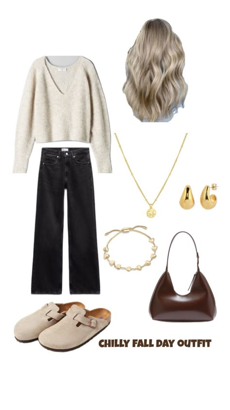 Birkenstock Boston Clogs, Sweater, Gold Jewlery, Black Jeans Boston Birkenstock Outfit Winter, Black Birkenstock Clogs Outfit, Clogs Outfit Winter, Birkenstock Outfit Winter, Birkenstocks Outfits, Fall Day Outfit, Boston Clogs Outfit, Birkenstock Clogs Outfit, Boston Birkenstock