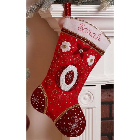 Felt Stocking Kit, Wool Skein, Unique Christmas Stockings, Jewel Ornaments, Double Pointed Knitting Needles, Felt Creations, Felt Stocking, Holiday Puzzle, Applique Kit