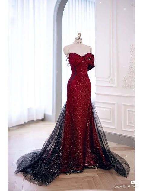 Red Silk Gown Evening Dresses, Red And Black Dress Prom, Red Dress Couture, Pageant Gowns Elegant, Red Sparkly Prom Dress, Red And Black Prom Dress, Red And Black Gown, Red White Dress, Black And Red Dress