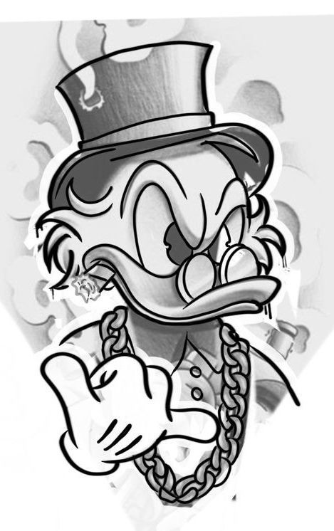 Dagobert Duck, Duck Tattoos, Sketch Style Tattoos, Nightmare Before Christmas Tattoo, Graffiti Wildstyle, Money Tattoo, Chicano Style Tattoo, Bunny Tattoos