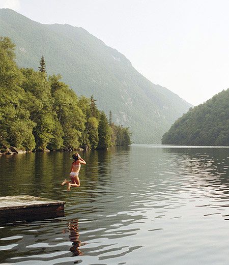 Keene Valley in the Adirondack Mountains Lake House Life Aesthetic, Swimming At The Lake, Vermont Lake House, Creek Swimming Aesthetic, Summer Lake House Aesthetic, Lake House Summer Aesthetic, Lake Dock Aesthetic, Lake House Aesthetic Summer, Summer Cabin Aesthetic