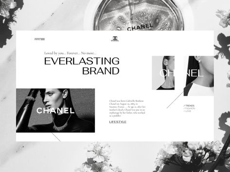 Chanel Brand Ambassador, Chanel Branding Design, Website Overlay, Chanel Presentation, Chanel Magazine, Fashion Lookbook Layout, Event Badge Design, Modern Luxury Design, Layout Magazine