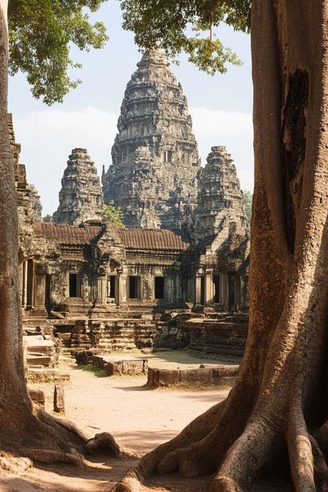 Experience the Grandeur of Angkor Wat 🇰🇭✨ Visit the largest religious monument in the world, Angkor Wat. This stunning temple complex is a symbol of Cambodia's rich cultural heritage. 🌿🛕 #AngkorWat #KhmerEmpire #HistoricalSites #Cambodia Angkor Wat Cambodia, Indian Temple Architecture, Khmer Empire, Angkor Wat Temple, Building Aesthetic, Cambodia Travel, Asian Architecture, Travel Moments, Temple Architecture