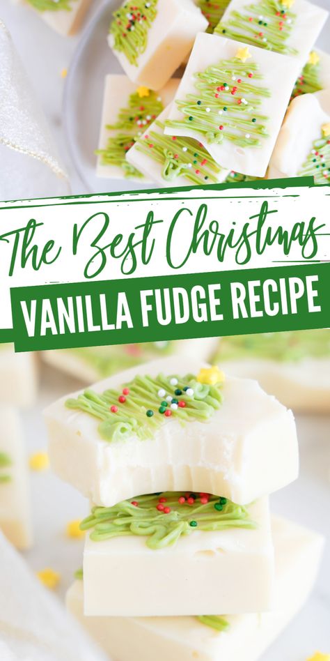 Easy Christmas Vanilla Fudge Recipe! The Best Homemade Fudge Recipe with Only 5 Ingredients! No Bake Christmas Fudge with a simple Tree Decoration! Easy Vanilla Fudge Recipe, Diy Fudge, Best Homemade Fudge, Vanilla Fudge Recipe, Homemade Fudge Recipe, Christmas Fudge Recipes Easy, Vanilla Fudge Recipes, Easy Fudge Recipe, No Bake Christmas