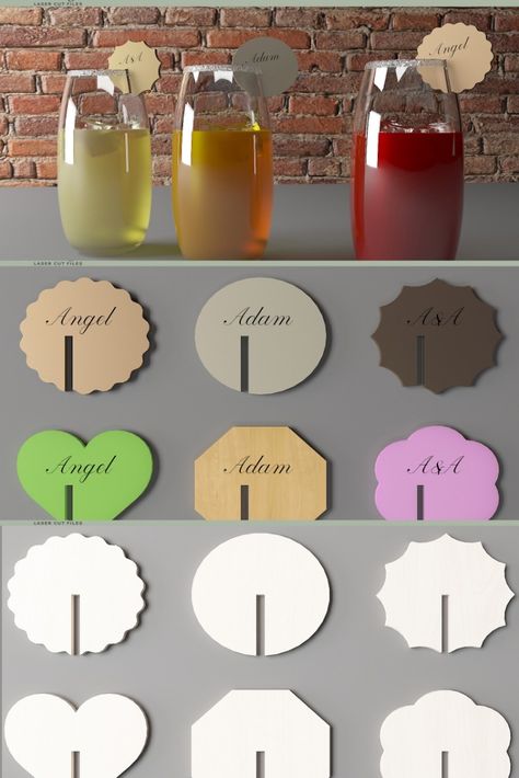 Wine Glass Markers / Drink Name Tags 299 Drink Name Tags, Drink Markers, Drink Names, Glass Markers, Wine Glass Markers, Drink Marker, Creative Graphic Design, Graphic Templates, Name Tags