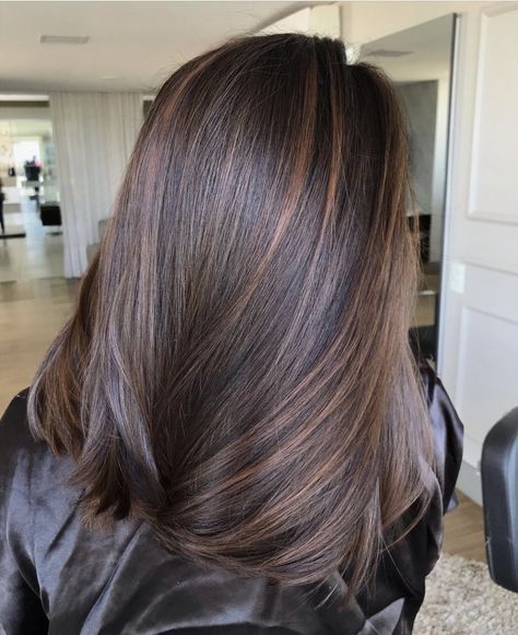 Dark Hair Dark Highlights, Dark Brown With Brown Highlights, Brown Hair Colors Straight, Dark Highlights Brown Hair, Caramel Highlights On Dark Hair Straight, Brown Hair With Brown Lowlights, Chocolate Brown Balayage Straight Hair, Black Highlights On Brown Hair, Chocolate Copper Hair With Highlights