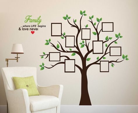 Family Tree Wall Sticker, Family Tree Photo Frame, Family Tree Picture Frames, Family Tree Photo, House Wall Design, Family Photo Frames, Playroom Art, Family Tree Wall, Tree Wall Stickers