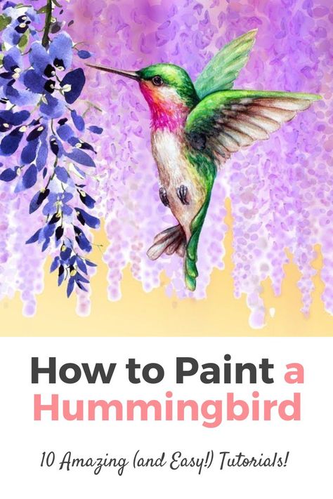 How to Paint a Hummingbird Easy Step by Step, 10 great tutorials! Learn How to Paint Hummingbirds with the Best Online Video Tutorials with Acrylic, Watercolor and many more techniques! Painting Ideas on Canvas with Acrylic Paint, oil, pencil, watercolors, and many more painting techniques! Hummingbird Painting Acrylic, Hummingbird Drawing, Homework Ideas, Bird Painting Acrylic, Paint Tutorial, Beginners Painting, Hummingbird Pictures, Watercolor Hummingbird, Paintings Tutorials