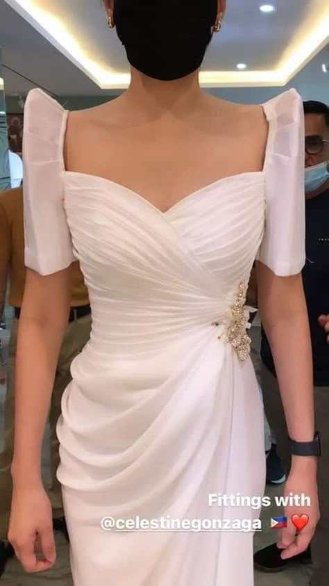 Detachable Filipiniana Sleeves, Ninang Dress For Wedding Philippines, Modern Filipiniana Dress For Graduation, Filipiniana Dress Modern For Graduation, White Filipiniana Dress, Filipiniana Accessories, Filipiana Dress Modern Classy, Modern Filipiniana Gown Prom, Filipiniana Dress Modern Simple