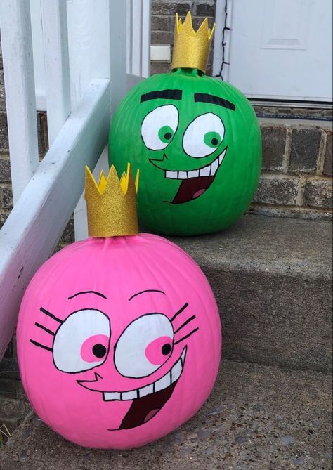 Cosmo & Wanda The Fairly Odd Parent Painted Pumpkins Pumkin Designs, Halloween Sunglasses, Cute Pumpkin Painting Ideas, Cute Pumpkin Painting, Cute Painted Pumpkin Ideas, Pumpkin Designs Painted, Disney Pumpkin Painting, Bear Pumpkin, Halloween Pumpkin Crafts