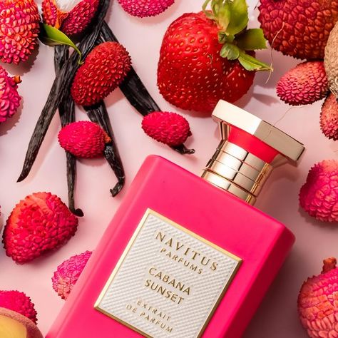 Navitus Parfums on Instagram: "Introducing Cabana Sunset, Extrait de Parfum, a fragrance that is luscious, luminous and luxurious. Opening with exciting notes of lychee, peach, strawberry jam and green apple granita, the heart is crafted with a unique white flowers blend, coconut and Indian tuberose. The base of Cabana Sunset envelopes the wearer with a vanilla custard accord, Madagascan vanilla, amber and white musk. 

Created by master perfumer Bertrand Duchaufour with creative direction from Paulina.

Now available on navitusparfums.com" Strawberry Mochi, Peach Strawberry, Vanilla Custard, Strawberry Jam, Creative Direction, Green Apple, Smell Good, Custard, Mochi