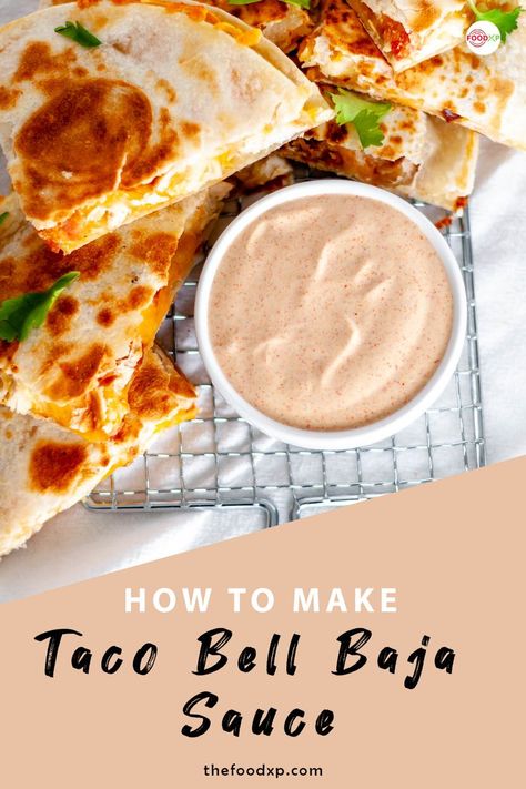 The baja sauce from Taco Bell is very creamy with the addition of right condiments. The spices add a much needed kick making the sauce irresistible. To get the copycat recipe, you need to visit the official website of TheFoodXP. #tacobellbajasaucerecipe #tacobellbajasauce #tacobellbajasaucecopycat #homemadetacobellbajasauce #tacosauce #tacobell Taco Bell Volcano Sauce Recipe, Taco Bell Baja Sauce Recipe, Del Taco Secret Sauce, Volcano Sauce Recipe, Del Taco Secret Sauce Recipe, Spanish Sauce Recipe, Baja Sauce Recipe, Taco Bell Baja Sauce, Homemade Taco Bell