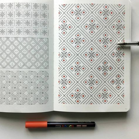 Geometric Patterns Drawing, Graph Paper Designs, Graph Paper Drawings, Geometric Pattern Art, Graph Paper Art, Geometric Pattern Design, Dot Journals, Diary Ideas, Bullet Journal Themes