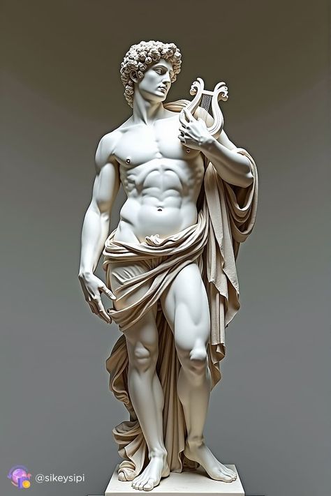 Men Sculpture Greek, Greek God Reference, Apollo Statue Aesthetic, Apollon Statue, Greek Statues Male, Greek God Statues, Apollo Sculpture, Greek God Sculptures, Male Statue