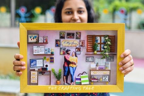 10 Instagram Stores For Wedding Favours & Gifts! | WeddingBazaar Latest Gift Ideas, Paper Crafts Frame, Handmade Wedding Gift Ideas, Wedding Shadow Box Ideas, Box Ideas Gift, Diy Photo Frame Cardboard, Miniature Gifts, Pop Up Frame, Wedding Frame Gift