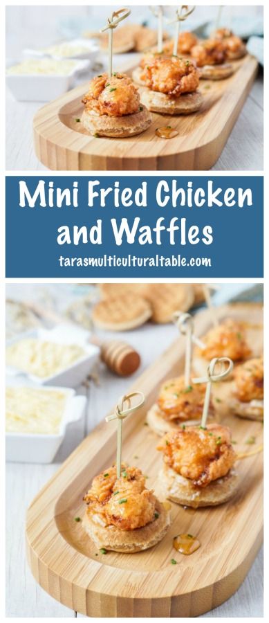 Mini Fried Chicken and Waffles - Tara's Multicultural Table Wedding Day Breakfast, Appetizers Wedding, Breakfast Chicken, Mini Waffles, Brunch Party Recipes, Fried Chicken And Waffles, Cookies Bars, Bite Size Appetizers, Finger Food Appetizers