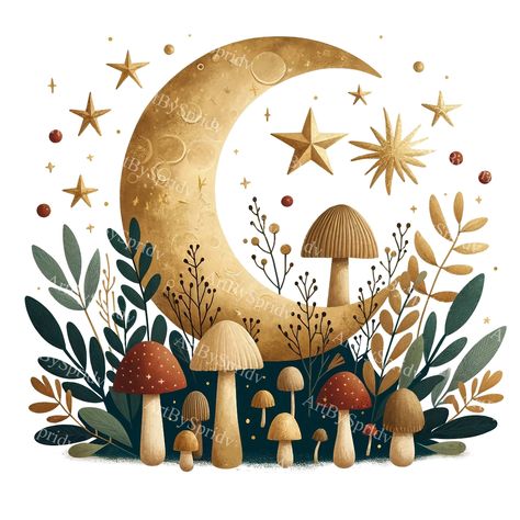 Moon Mushroom, Moon Texture, Crafts Printable, Decor Elements, Sublimation Projects, Clock Art, Printable Crafts, Clipart Design, Fantasy Artwork