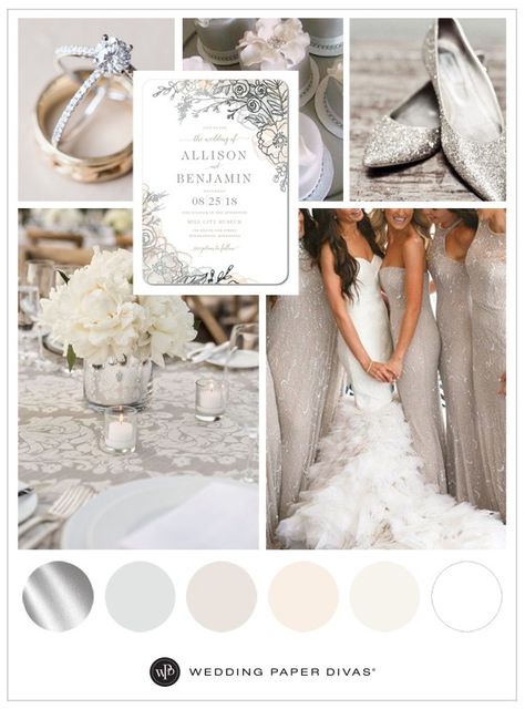 Silver Wedding Reception, Wedding Theme Color Schemes, Elegant Wedding Themes, Wedding Favours Luxury, Wedding Theme Ideas, Wedding Palette, Winter Wonderland Wedding, Elegant Fall, Wedding Theme Colors