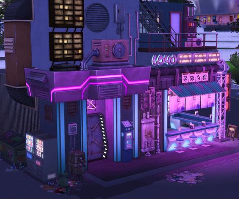 Cyberpunk Bloxburg Build, Cyberpunk Hideout Concept Art, Cybercore Bloxburg House, Cyberpunk Apartment Exterior, Sims 4 Cyberpunk House, Cyberpunk House Design, Cybercore House, Futuristic Bloxburg House, Bloxburg Night Club