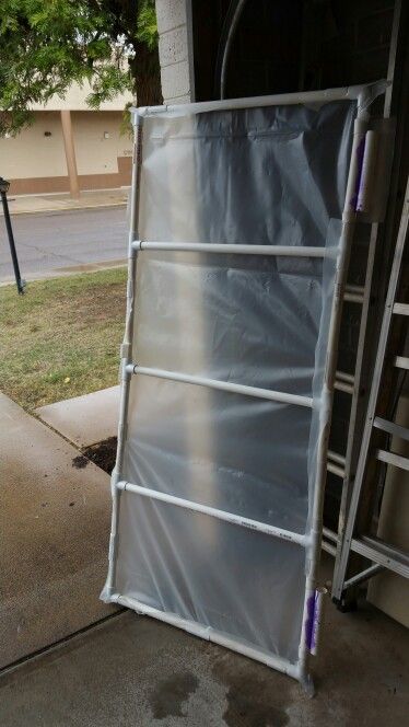 Greenhouse door with 6mil poly,snap clips, 3/4 in pvc for door frame and 1in pvc for hinges. Made it myself. Pvc Greenhouse Plans, Greenhouse Door, Garden Shelter, Recycled Planters, Pvc Greenhouse, Garden Cover, Rv Interior Remodel, Pvc Pipe Crafts, Creative Planter