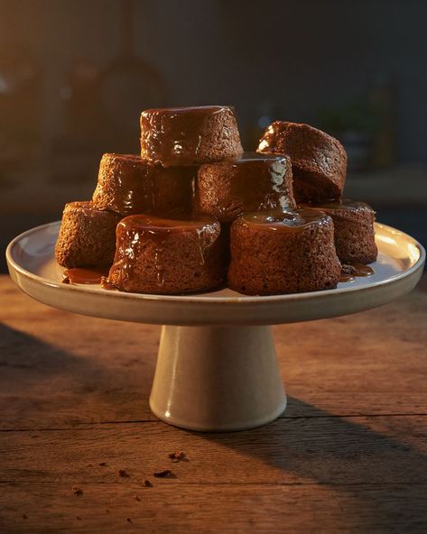 MINI STICKY TOFFEE PUDDINGS | Lurpak® London Calling The Clash, Crushed Potatoes, Cultured Butter, Toffee Sauce, Cupcake Pans, Toffee Pudding, Sticky Toffee Pudding, Warm Cake, Sticky Toffee