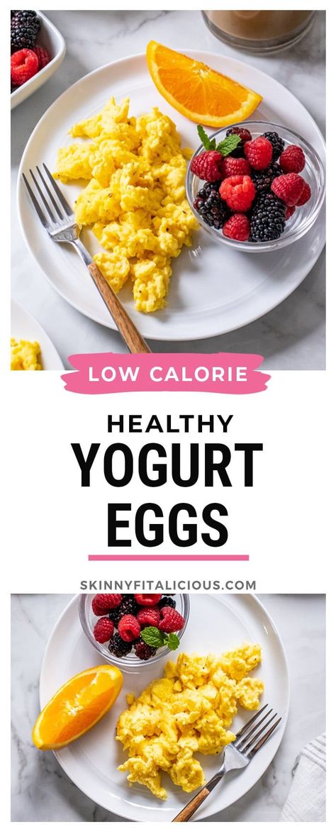 Low Calorie Egg Recipes, Filling Healthy Breakfast, Greek Yogurt Recipes Breakfast, Healthy Egg Bake, Yogurt Recipes Breakfast, Plain Greek Yogurt Recipes, The Best Scrambled Eggs, Yogurt Eggs, Greek Yogurt Eggs