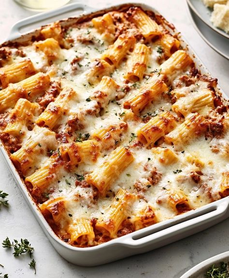 Baked Rigatoni Recipe Easy Baked Rigatoni, Rigatoni Bolognese Recipe, Baked Rigatoni Recipe, Chicken Rigatoni, Rigatoni Recipe, Potato Sausage, Sausage Rigatoni, Rigatoni Recipes, Baked Rigatoni