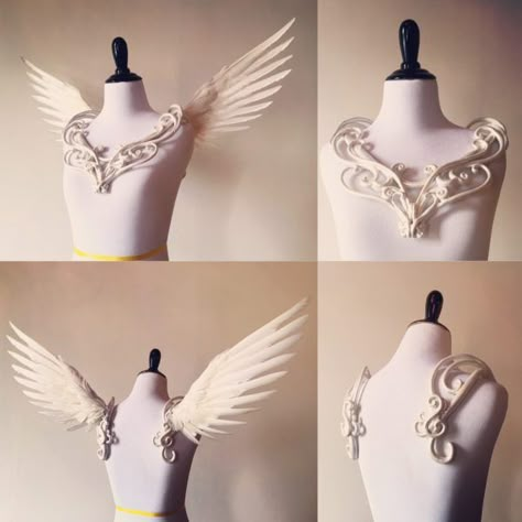 Realistic Angel, Black Angel Costume, Angel Diy, Floral Headdress, Female Mannequin, Angel Costume, Iridescent White, Fairy Wedding, Feather Wings