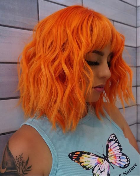 Edgy Haircuts Round Face, Orange And Blue Hair, Yellow Orange Hair, Orange Hair Short, Orange Yellow Hair, Treat Damaged Hair, Vivid Hair, Hair Color Orange, Short Grunge Hair