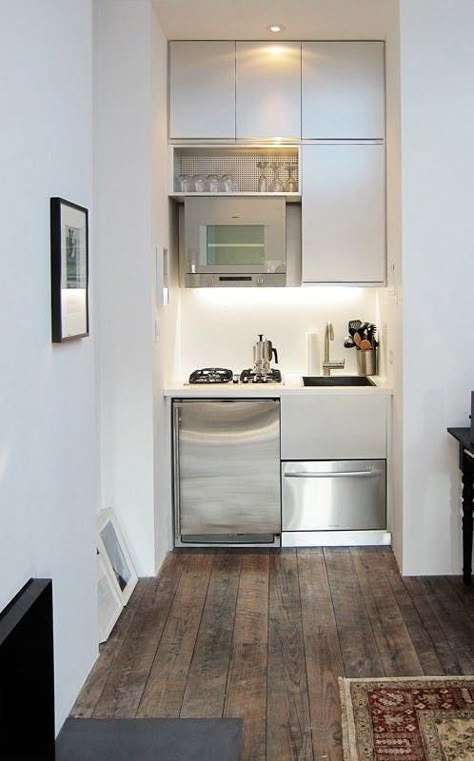 Kitchen Open Concept, Micro Kitchen, Tiny Kitchens, Tiny Kitchen Design, Small Apartment Kitchen, Interior Design Minimalist, Kitchen Studio, Deco Studio, Big Kitchen