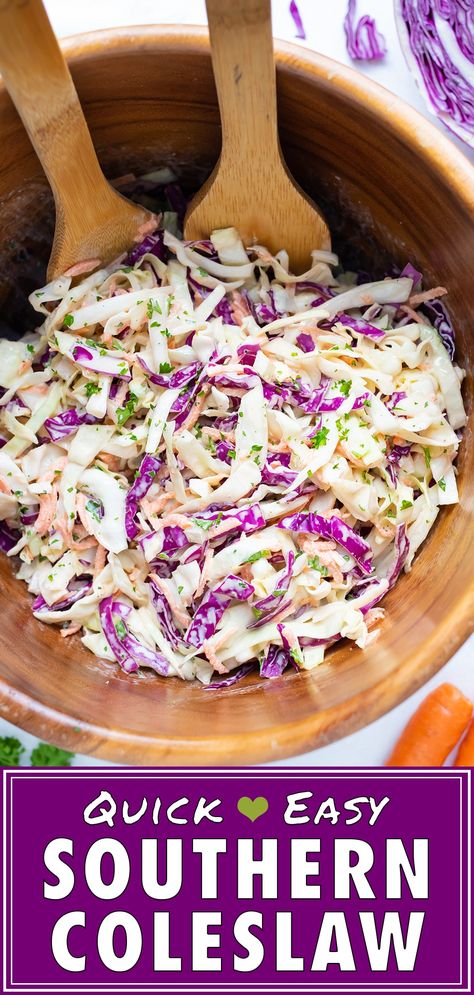 Southern Coleslaw Recipe, Homemade Coleslaw Recipe, Southern Coleslaw, Cabbage And Carrots, Pulled Pork Tacos, Homemade Coleslaw, Shredded Cabbage, Watermelon Feta Salad, Simple Dressing