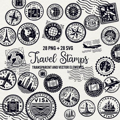 Passport Art, Travel Clip Art, Travel Stamps, Stamp Drawing, Airplane Vector, Travel Themed Gifts, Inktober 2024, Postage Stamp Design, Art Challenges