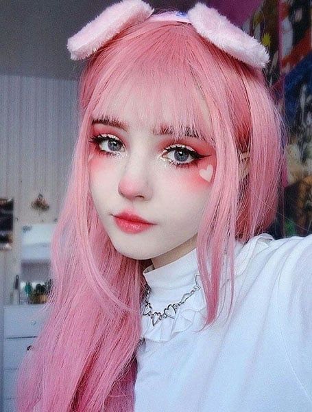 Girl With Pink Hair, Pink Hair, A Girl, Close Up, Makeup, Hair, Anime, Pink, Make Up