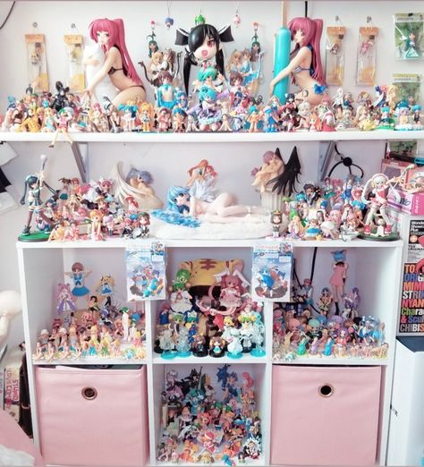 Shelves For Figurines, Anime Figurine Display, Kawaii Anime Figure Shelf, Figure Shelf Display, Anime Figure Shelf, Anime Figures Collection Display, Anime Figure Display, Figure Display Shelf, Siblings Room