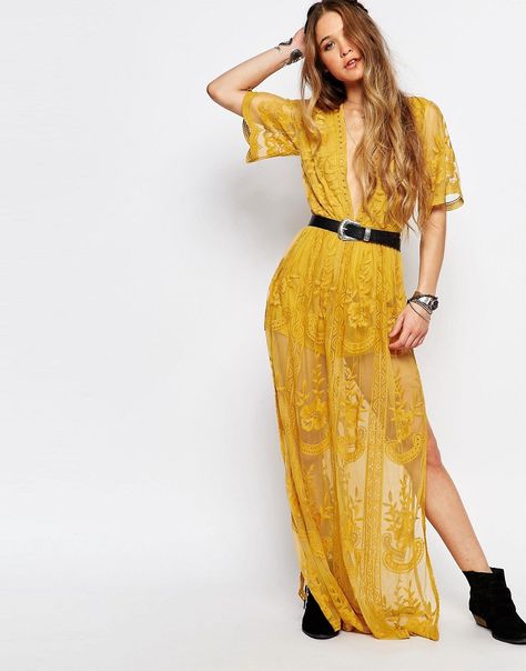 Dark Yellow Dress, Lace Maxi Romper, Maxi Romper Dress, V Neck Long Sleeve Dress, Trendy Dresses Summer, Yellow Lace Dresses, Colors Dress, Yellow Maxi Dress, Maxi Romper