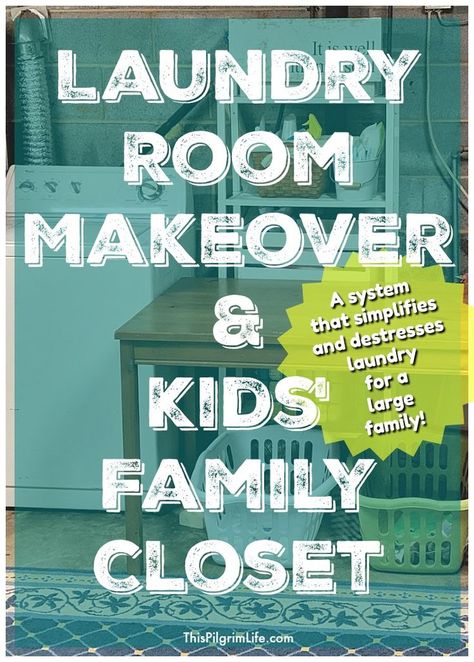 Our laundry "room" got a makeover last week and I am loving it! The organization and routine is taking the stress out of doing laundry for our big family! Pilgrim Life, Kids Clothes Organization, Family Closet, Small Laundry Room Organization, Laundry Room Closet, Laundry Closet, Small Space Organization, Family Organizer, I Am Loving