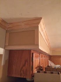 How To Update Kitchen Soffits, Kitchen Soffit Disguise, Furr Downs Kitchen, Updating Soffit In Kitchen, Cabinet End Panel Ideas Kitchen Islands, Disguising Kitchen Soffits, Bulkhead Kitchen Ideas, Kitchen Bulkhead Ideas, Kitchen Soffit Makeover