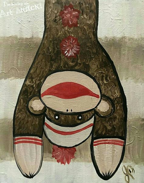 Sock Monkey Painting, Monkey Painting, Portfolio Project, Whimsical Art Paintings, Portraits Art, Sock Monkeys, Art Attack, Kindness Rocks, Simple Acrylic Paintings