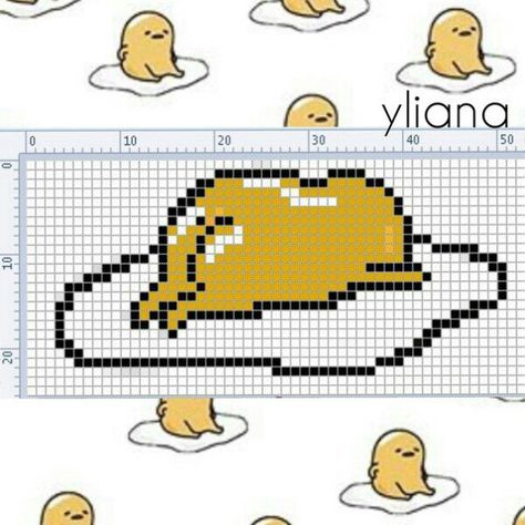 Gudetama Pixel Art Grid, Gudetama Cross Stitch, Gudetama Pixel Art, Alakazam Pokemon, Grid Patterns, Hama Beads Design, Diy Perler Bead Crafts, Pixel Crochet, Pixel Art Grid