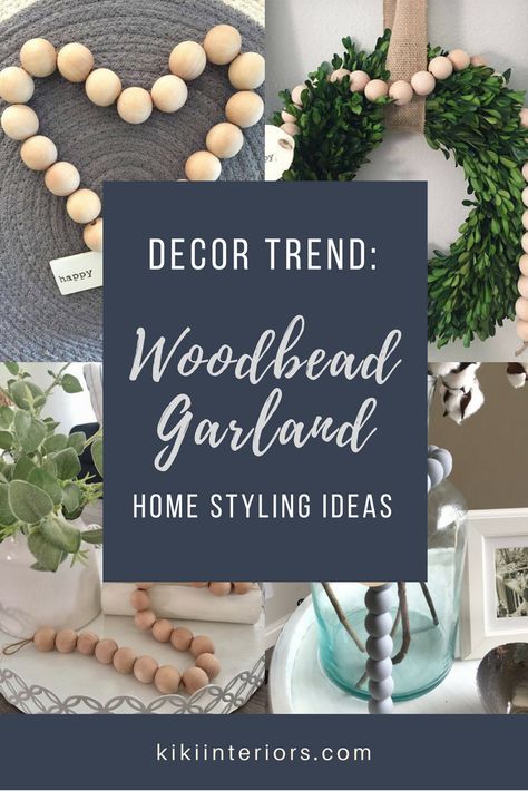 The Wood bead garland is a trend that we just love! I used some recently in an urban farmhouse inspired model home, not to mention I have some in my own home … I love these simple garlands and let me tell you why and how I love to decorate with them! Photo credit – … Decorating With Beads Home, Decorate With Bead Garland, Large Wood Beads Decor, Using Wooden Beads To Decorate, What To Do With Beaded Garland, How To Decorate With Wood Bead Garland, How To Decorate With Beads Garland, How To Style Wooden Bead Garland, Decorative Beads Decoration Ideas