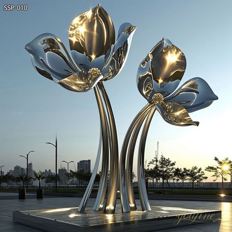 The stunning Mirror Polished Stainless Steel Flower Sculptures would elevate the beauty of your plaza. Customize flower sculptures. Ambience Decor, 3d Metal Art, Flower Sculpture, Steel Flowers, Flower Sculptures, Hall Design, Tree Sculpture, Metal Art Sculpture, 3d Metal