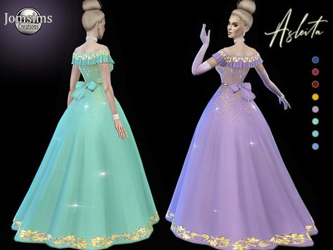 jomsims' Asleita dress Sims 4 Ball Gown Cc, Alpha Sims, Sims Medieval, Royal Clothes, Met Gala Dresses, Pelo Sims, The Sims 4 Packs, Sims 4 Children, Sims 4 Teen