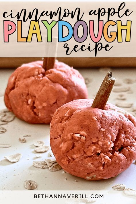 Easy Cinnamon Applesauce Playdough Recipe for Preschoolers 13 Apple Cinnamon Playdough Recipe, Applesauce Playdough Recipe, Applesauce Playdough, Cinnamon Playdough, Apple Cinnamon Recipes, Red Food Dye, Edible Playdough, Cinnamon Applesauce, Diy Apple