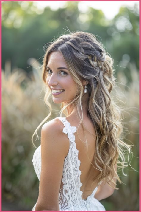 Going for that chilled vibe with your wedding and want to make sure your hair matches the theme? Then you ... Read Article Soft Boho Wedding Hair, Boho Bride Hair And Makeup, Boho Hairstyles Bride, Backyard Wedding Hairstyles, Elopement Wedding Hair, Wedding Dress With Hair Down, Bridal Boho Hairstyles, Boho Hair Down Wedding, Hair Styles For Beach Wedding