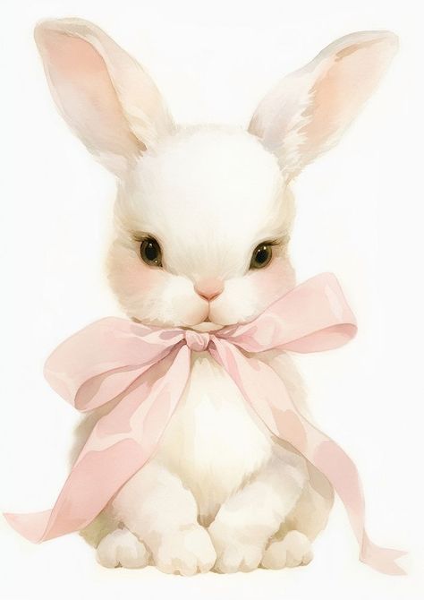 Cute bunny with pink bow | premium image by rawpixel.com / Kappy Animals With Bows, Pink Bunny Wallpaper, Cute Bunny Wallpaper, Bunny With Pink Bow, Phone Case Printable, Bunny Clip Art, Cute Easter Wallpaper, Bunny Coquette, Rabbit Images