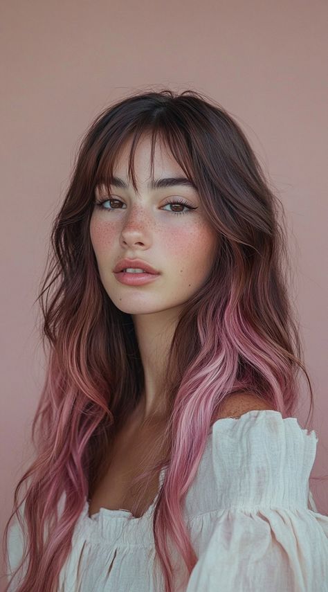 Highlights To Brown Hair, Pink Highlights In Brown Hair, Brown Hair With Pink Highlights, Highlights In Brown Hair, Brown And Pink Hair, Pink Hair Highlights, Pink Hair Streaks, Tattoo And Meaning, Brown Hair Trends